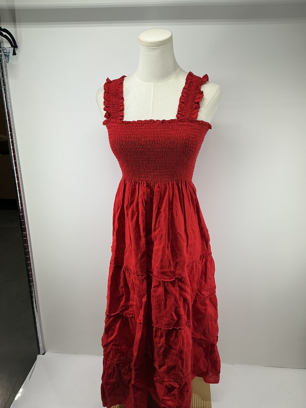 100% European Linen Smocked Midi Dress